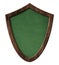 Green blackboard with protection shield shape with dark wooden frame