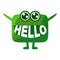 Green Blob Saying Hello, Cute Emoji Character With Word In The Mouth Instead Of Teeth, Emoticon Message