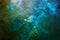 Green blue abstract exoplanet outer space vibrant sea. Waves, splashes and drops of water paint. Mysterious esoteric depths of the