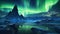 a green and blue aurora bore over a mountain and lake. generative ai