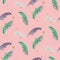 Green blue banana palm leaves pink seamless vector pattern.