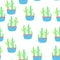 Green and blue cactus seamless pattern