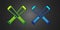 Green and blue Crossed baseball bat icon isolated on black background. Vector