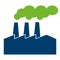 Green and blue factory pictogram. Vector ecological concept industry icon illustration.