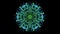 Green and blue fractal mandala rotating and zooming, video animation on black background. Animated symmetric patterns