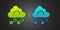 Green and blue Hail cloud icon isolated on black background. Vector