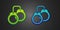 Green and blue Handcuffs icon isolated on black background. Vector