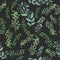 Green & Blue Leaves With Black Background Pattern design seamless. Great for Fabrics, Scrap booking,