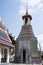 Green and blue mosaic bell tower called Ho Rakhang in Grand Palace, Bangkok