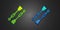 Green and blue Oars or paddles boat icon isolated on black background. Vector