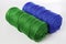 Green and blue polyester rope - close up