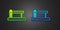 Green and blue Railway barrier icon isolated on black background. Vector