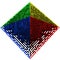 Green blue red yellow colored pyramidal maze structure