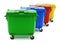 Green, blue, red and yellow garbage containers