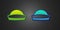 Green and blue Sailor hat icon isolated on black background. Vector