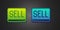 Green and blue Sell button icon isolated on black background. Financial and stock investment market concept. Vector