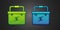 Green and blue Toolbox electrician icon isolated on black background. Vector