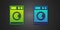 Green and blue Washer icon isolated on black background. Washing machine icon. Clothes washer - laundry machine. Home