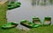 Green boats at National park Zasavica