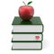 Green books and red apple index blank textbook stack