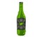Green bottle of craft beer with label and hops illustration. Artisanal beverage, homebrew product concept vector
