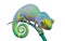 Green bright chameleon on a branch, 3d rendering.