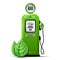 Green bright Gas station pump with fuel nozzle of petrol pump. Biofuel concept