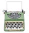 Green british typewriter with paper cute illustration