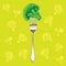 Green broccoli on a fork