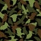 Green, brown and black camouflage silhouettes of birds, protection seamless background