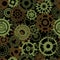 Green, brown and black camouflage silhouettes of gears and cogs