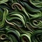 Green and brown wavy wallpaper with shiny and wavy textures in surreal organic shapes (tiled