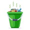 green bucket filled with rubbish. household household waste.