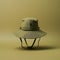 Green Bucket Hat On Beige Background: Digitally Manipulated Military Scenes And Dynamic Outdoor Shots