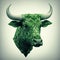 Green bull head on white background. Market, crypto currency or stocks trading concept. AI