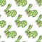 Green bunny drawn with pencils on a white background. Seamless pattern