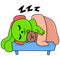 Green bunny sleeping with her favorite teddy bear, doodle icon image kawaii