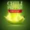 Green burning chili pepper on a green background