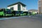 Green buses at bus station in Santa Cruz de Tenerife, Canary islands, Spain