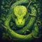 The Green Bush Viper on jungle backdrop