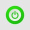 Green button off on with shadows on grey background in realistic style. Green power button element for websites and application