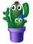 Green cacti with eyes and smiles in a flower pot with a pink flowering. Cacti - characters mom and child.