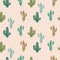 Green cacti modern youthful pattern seamless vector texture.