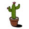 Green cactus on brown clay pot illustration