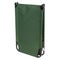 Green camp bed for camping or travel, on a white background, folded