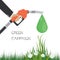 Green campaign concept.Fuel pump in hand man and