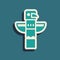 Green Canadian totem pole icon isolated on green background. Long shadow style. Vector