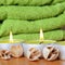 Green candles and towels detail