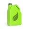 Green canister with leaf symbol