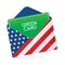 GREEN CARD in an envelope with USA flag print.